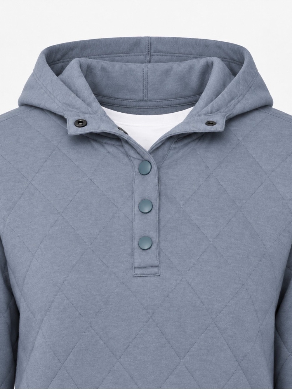 Lands' End Women's Cozy Soft Quilted 5 Snap Pullover Hoodie Kangaroo Pocket π - Picture 4 of 8
